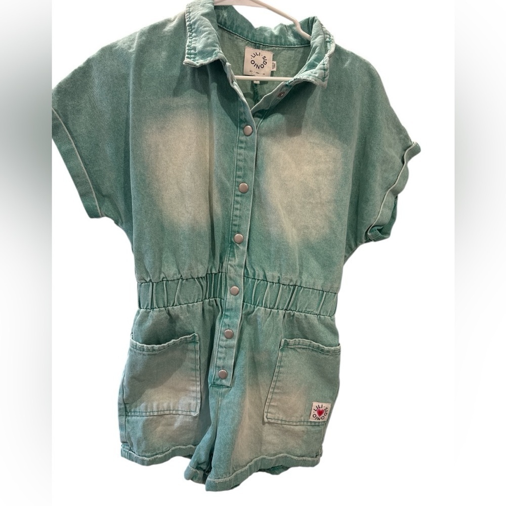 Lili Sodonio Chowan Distressed Cuff Sleeve Front Button Romper Sz S Pre-Own EUC